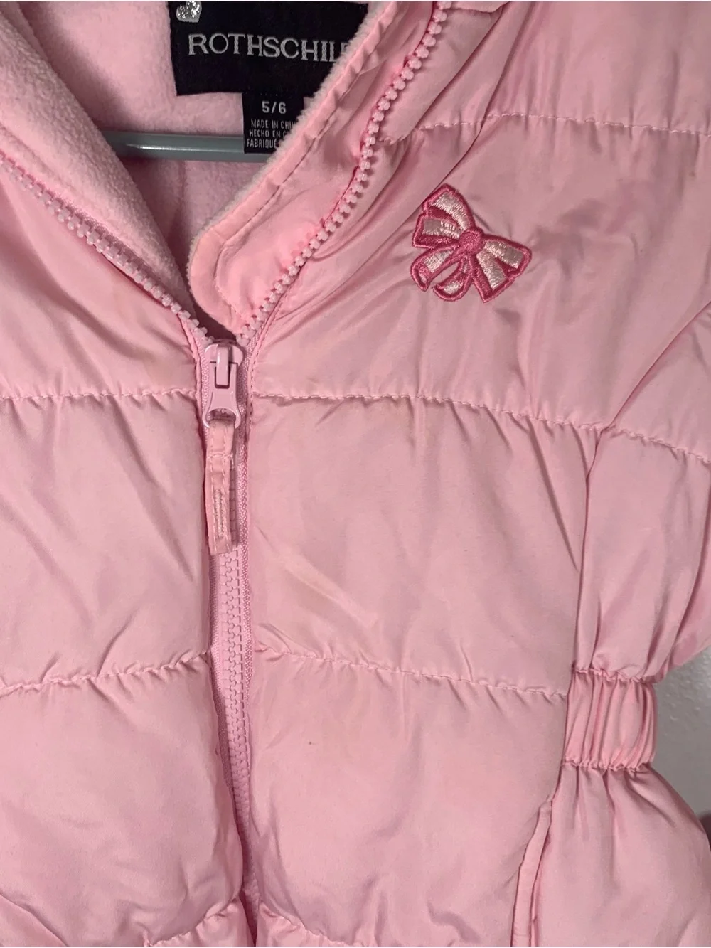 Rothschild Girls' Pink Puffer Jacket with Hood size 5/6 Embroidered